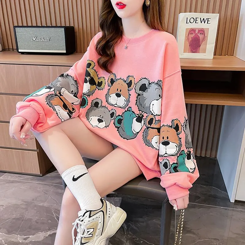 Pullover Thin Cartoon Plus Cotton Print Loose Fit Sweatshirt