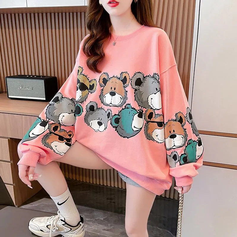 Pullover Thin Cartoon Plus Cotton Print Loose Fit Sweatshirt