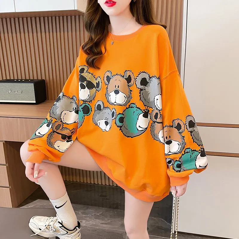 Pullover Thin Cartoon Plus Cotton Print Loose Fit Sweatshirt