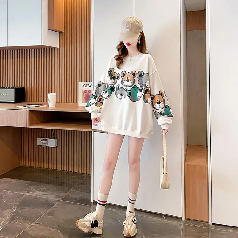 Pullover Thin Cartoon Plus Cotton Print Loose Fit Sweatshirt