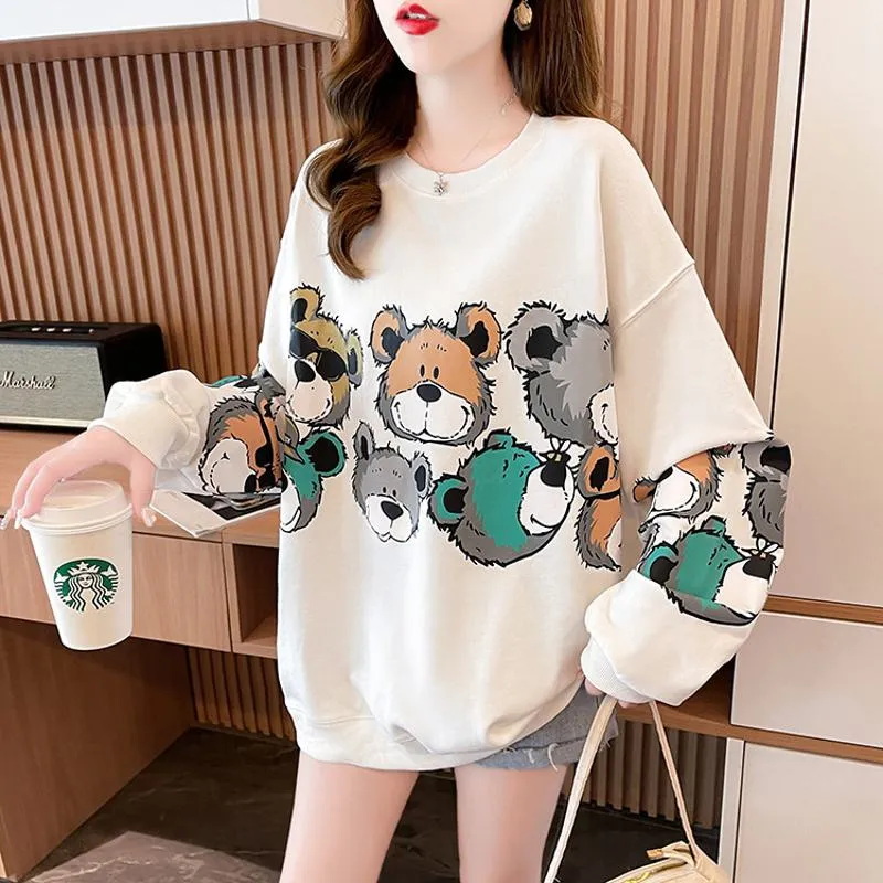 Pullover Thin Cartoon Plus Cotton Print Loose Fit Sweatshirt