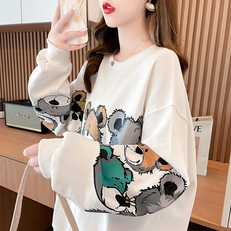 Pullover Thin Cartoon Plus Cotton Print Loose Fit Sweatshirt