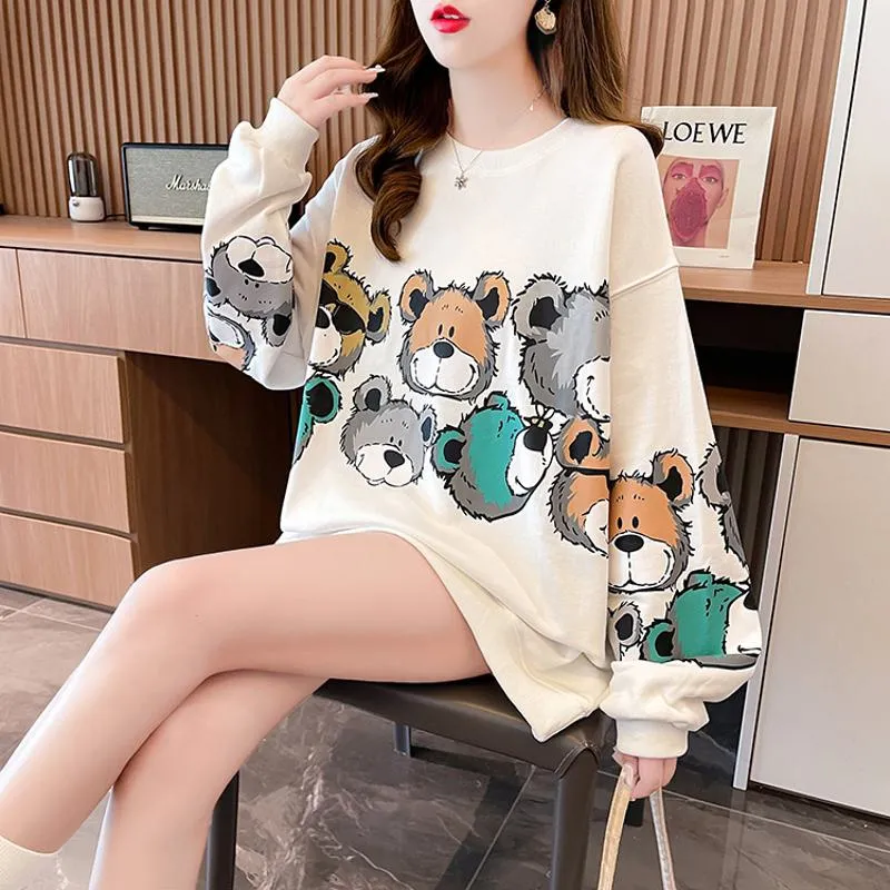 Pullover Thin Cartoon Plus Cotton Print Loose Fit Sweatshirt