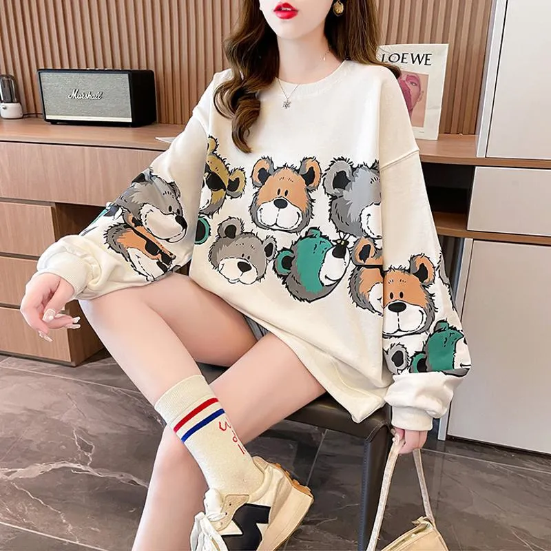 Pullover Thin Cartoon Plus Cotton Print Loose Fit Sweatshirt