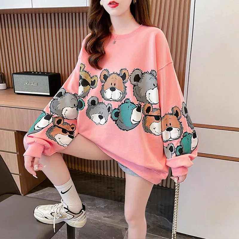 Pullover Thin Cartoon Plus Cotton Print Loose Fit Sweatshirt