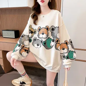 Pullover Thin Cartoon Plus Cotton Print Loose Fit Sweatshirt