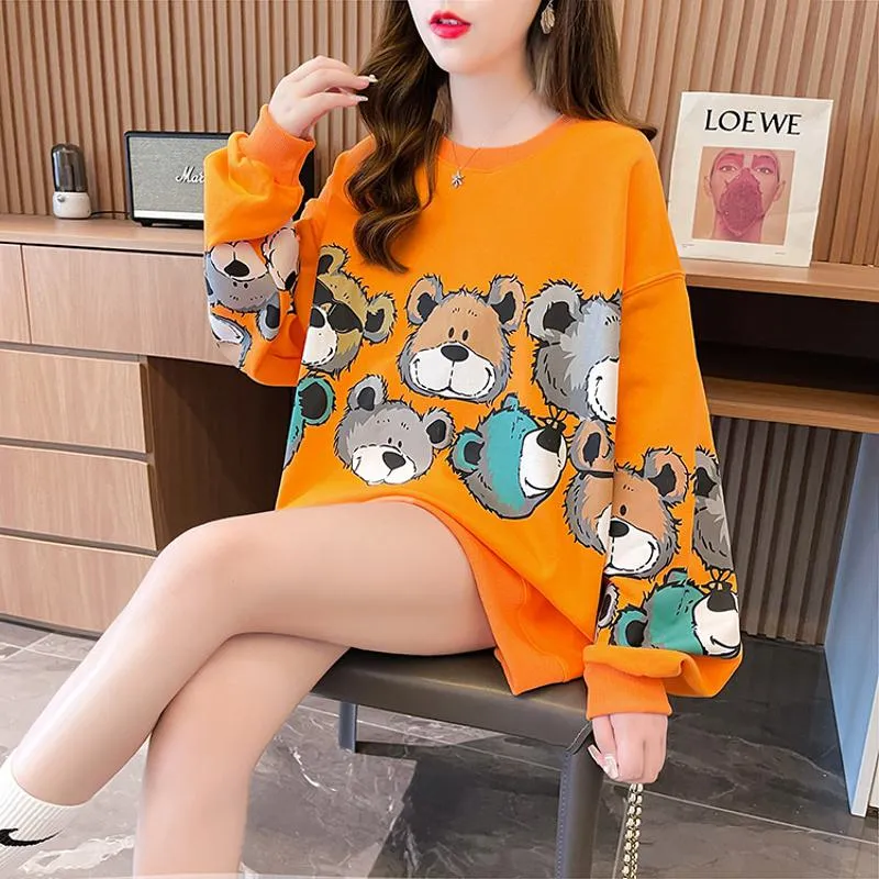 Pullover Thin Cartoon Plus Cotton Print Loose Fit Sweatshirt