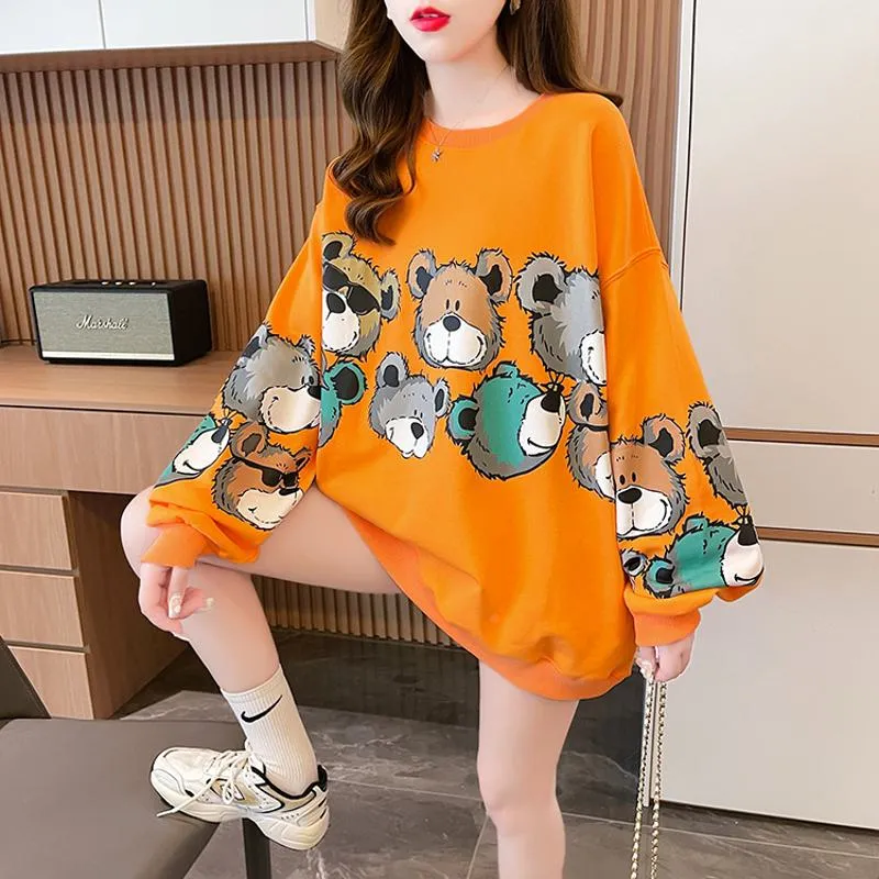 Pullover Thin Cartoon Plus Cotton Print Loose Fit Sweatshirt