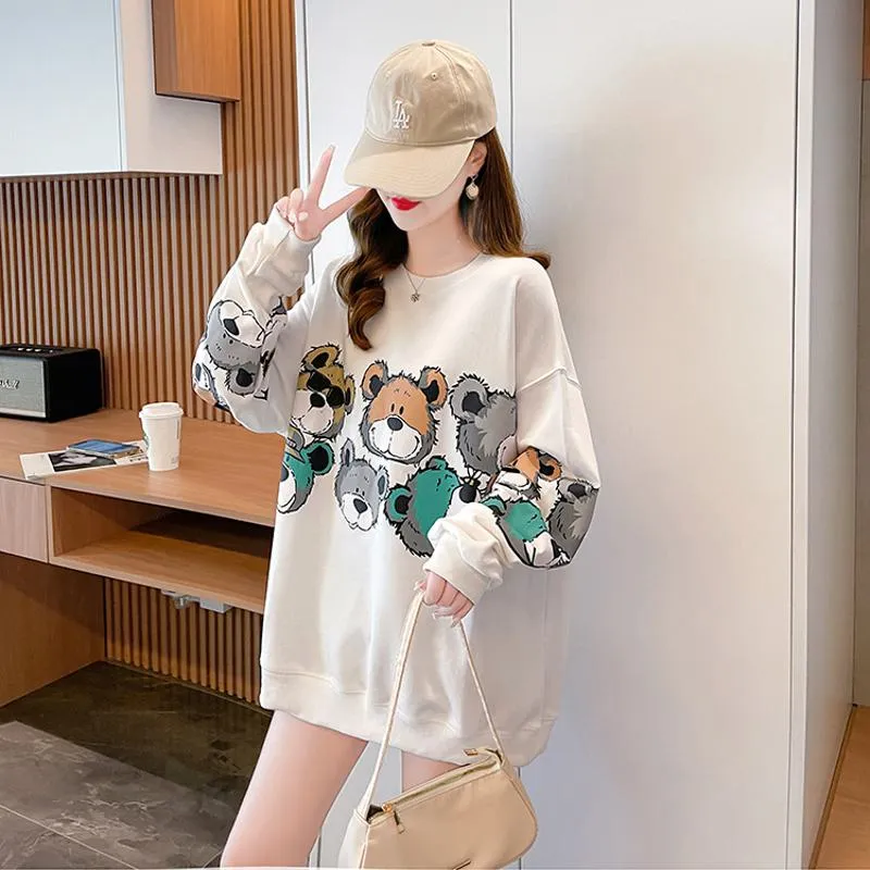 Pullover Thin Cartoon Plus Cotton Print Loose Fit Sweatshirt