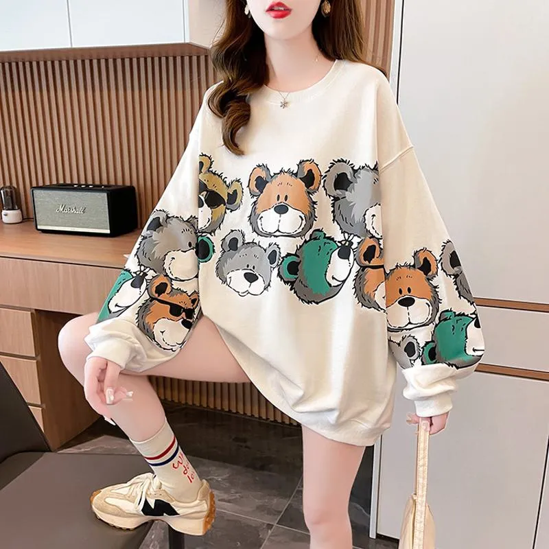 Pullover Thin Cartoon Plus Cotton Print Loose Fit Sweatshirt