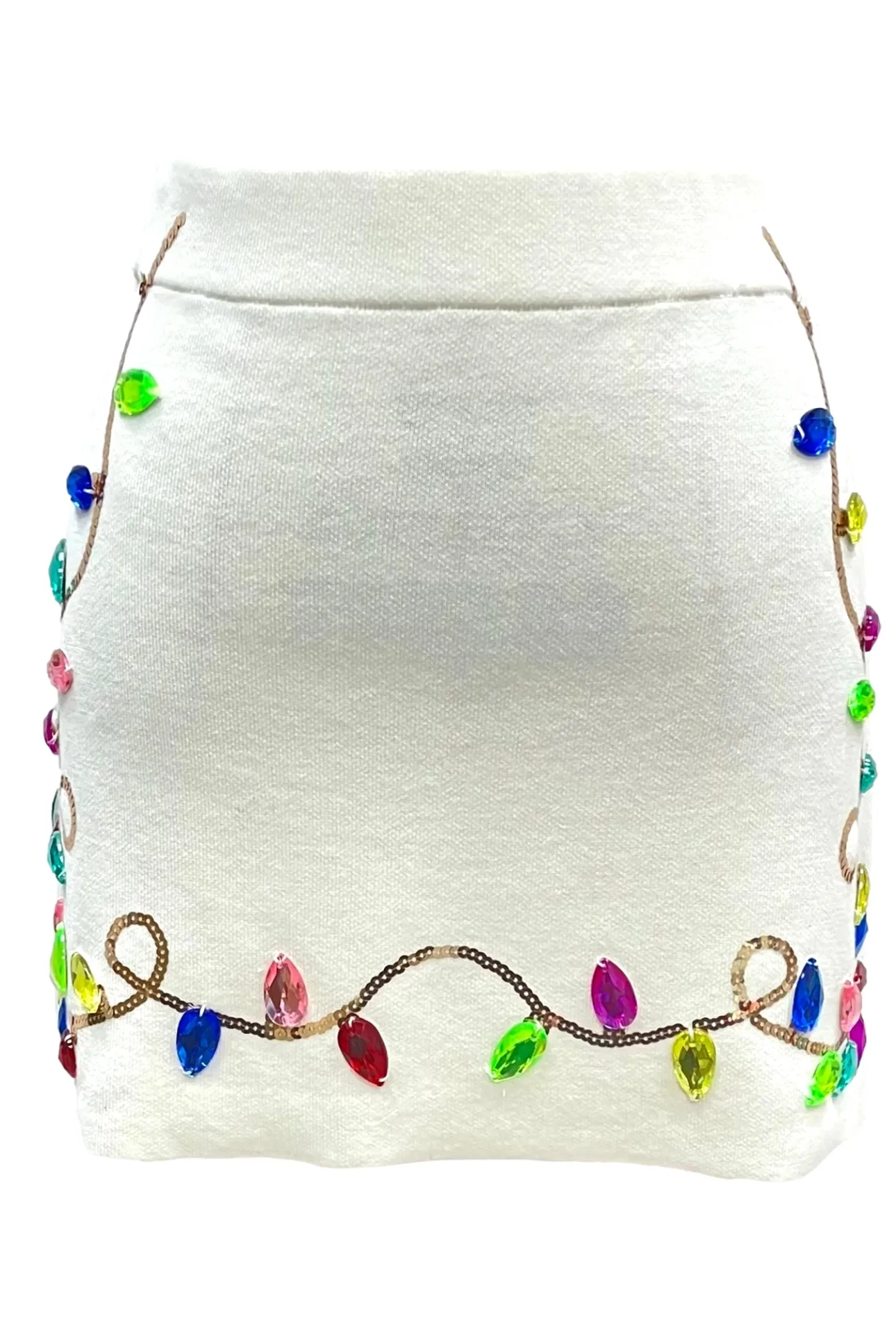 Queen of Sparkles White Multi Jeweled Christmas Lights Skirt