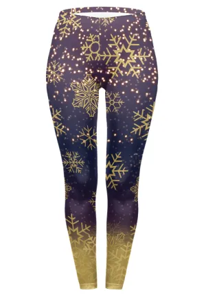 Regular Leggings (8-14 UK Size) - Golden Snowflake