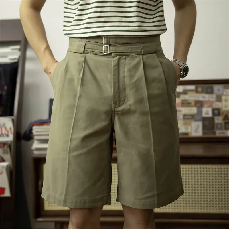 Retro High Waist Knee Length Men's Gurkha Shorts - Italian Navy