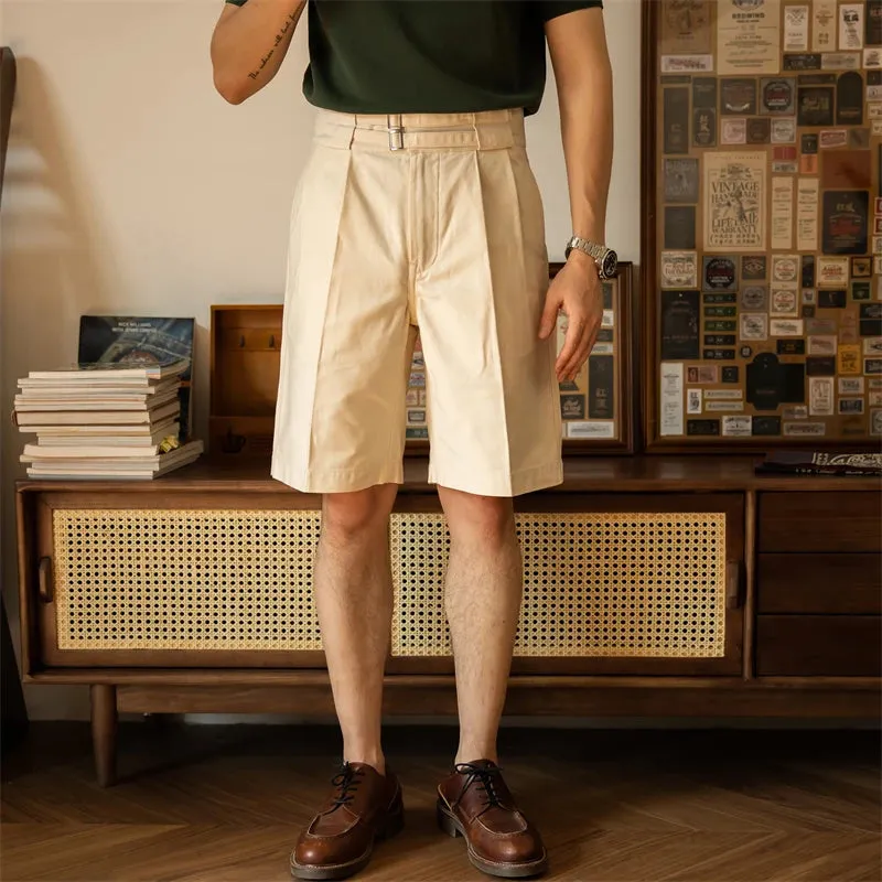 Retro High Waist Knee Length Men's Gurkha Shorts - Italian Navy