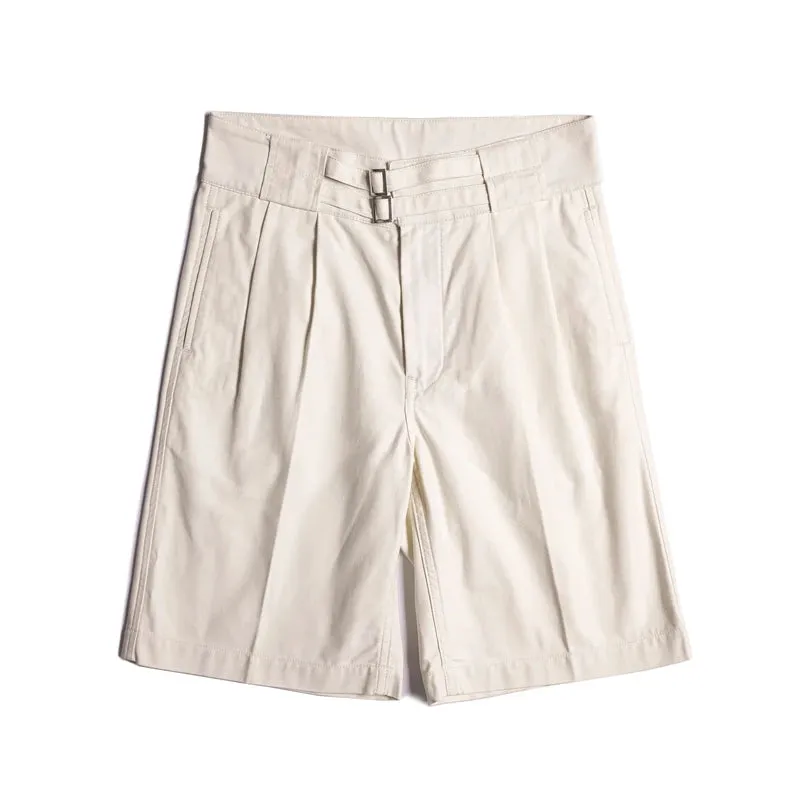 Retro High Waist Knee Length Men's Gurkha Shorts - Italian Navy