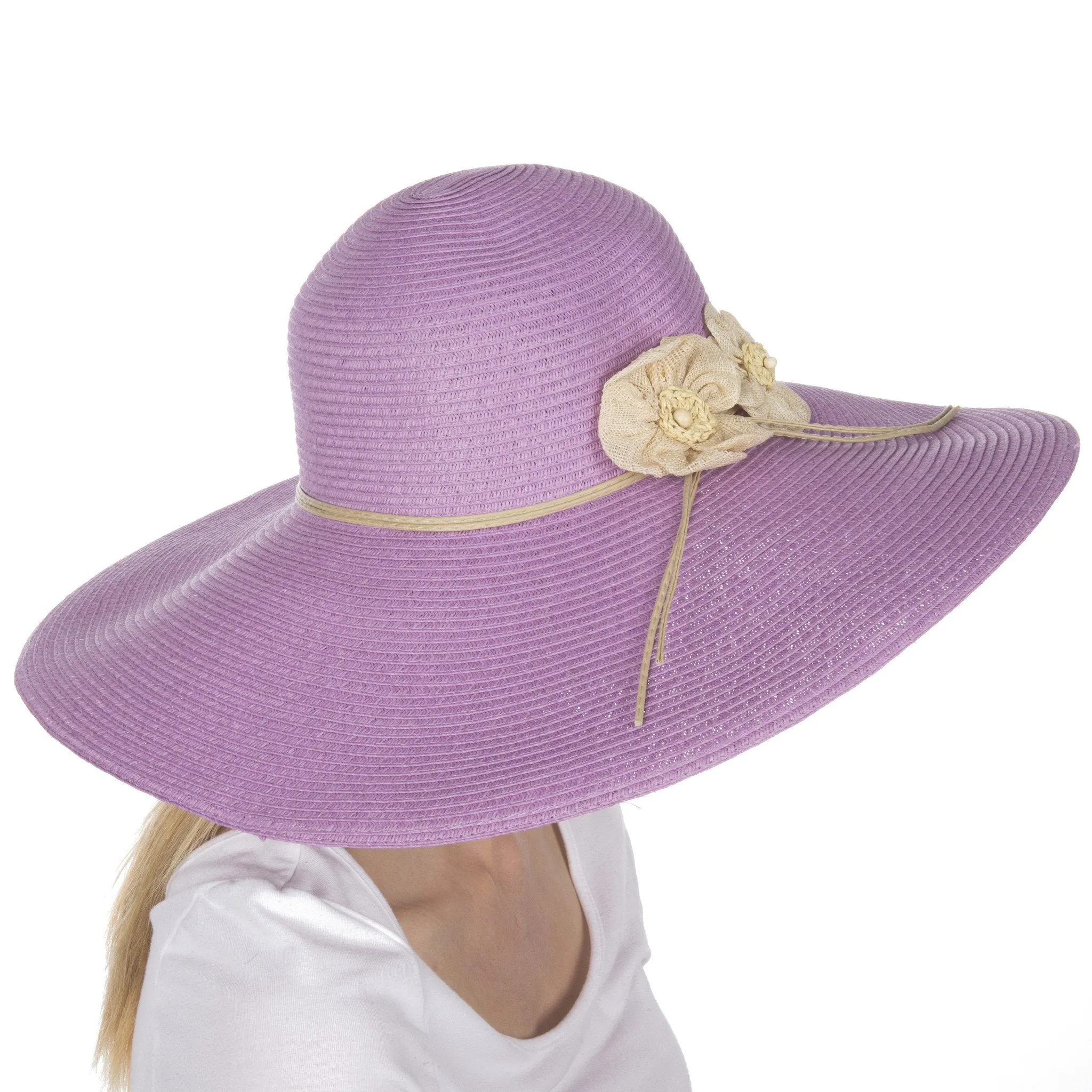 Sakkas Bella UPF 50  100% Paper Straw Flower Accent Wide Brim Floppy Hat