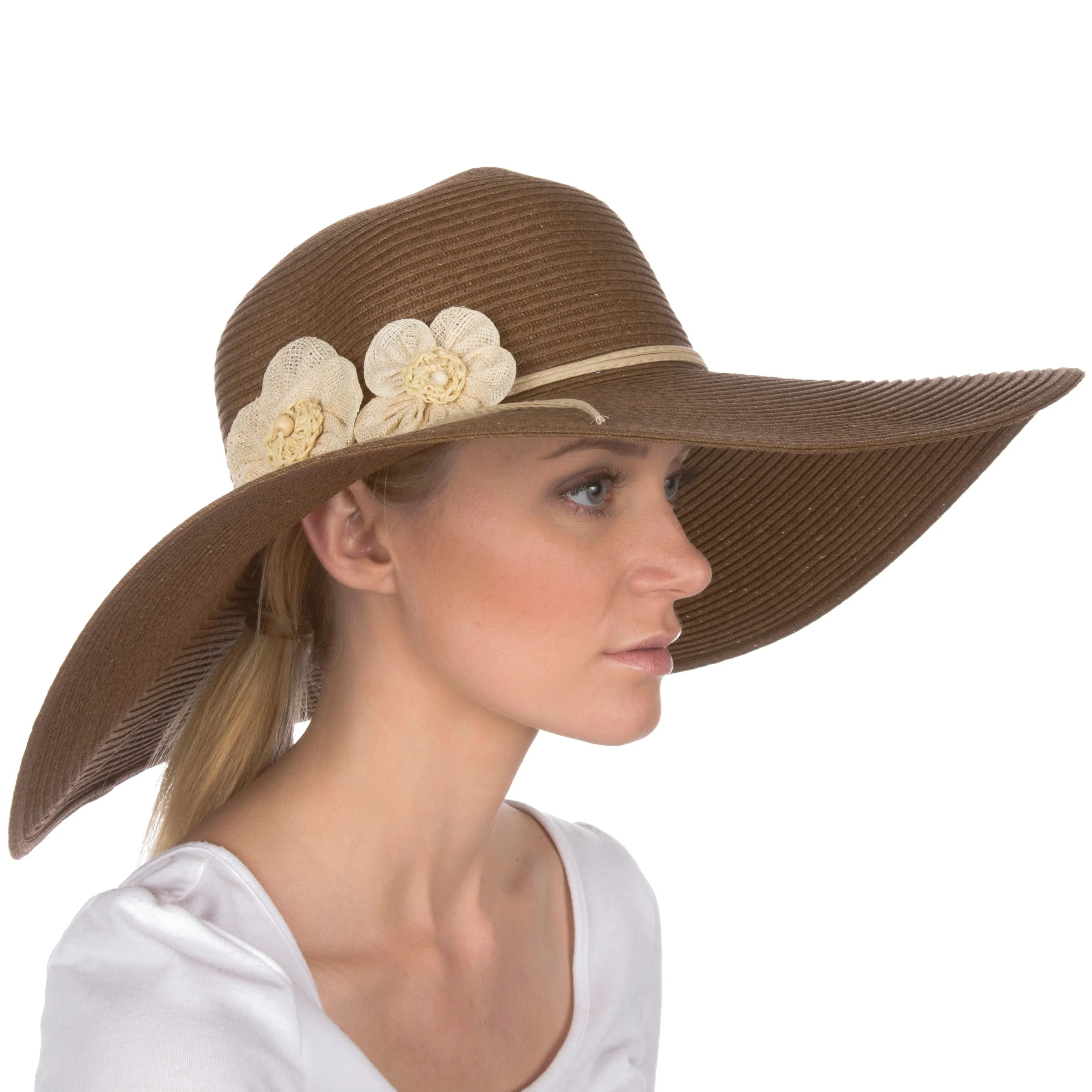 Sakkas Bella UPF 50  100% Paper Straw Flower Accent Wide Brim Floppy Hat