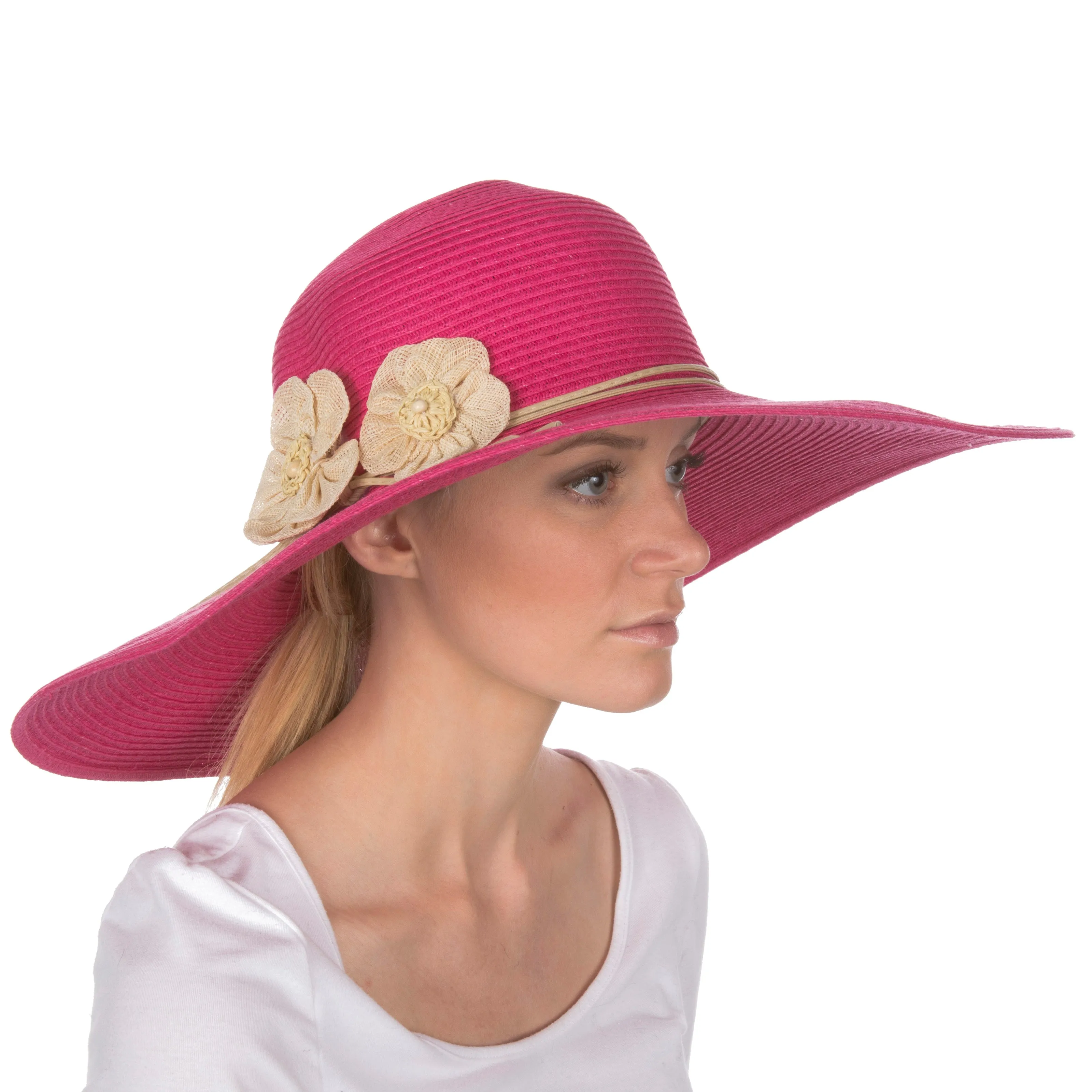 Sakkas Bella UPF 50  100% Paper Straw Flower Accent Wide Brim Floppy Hat