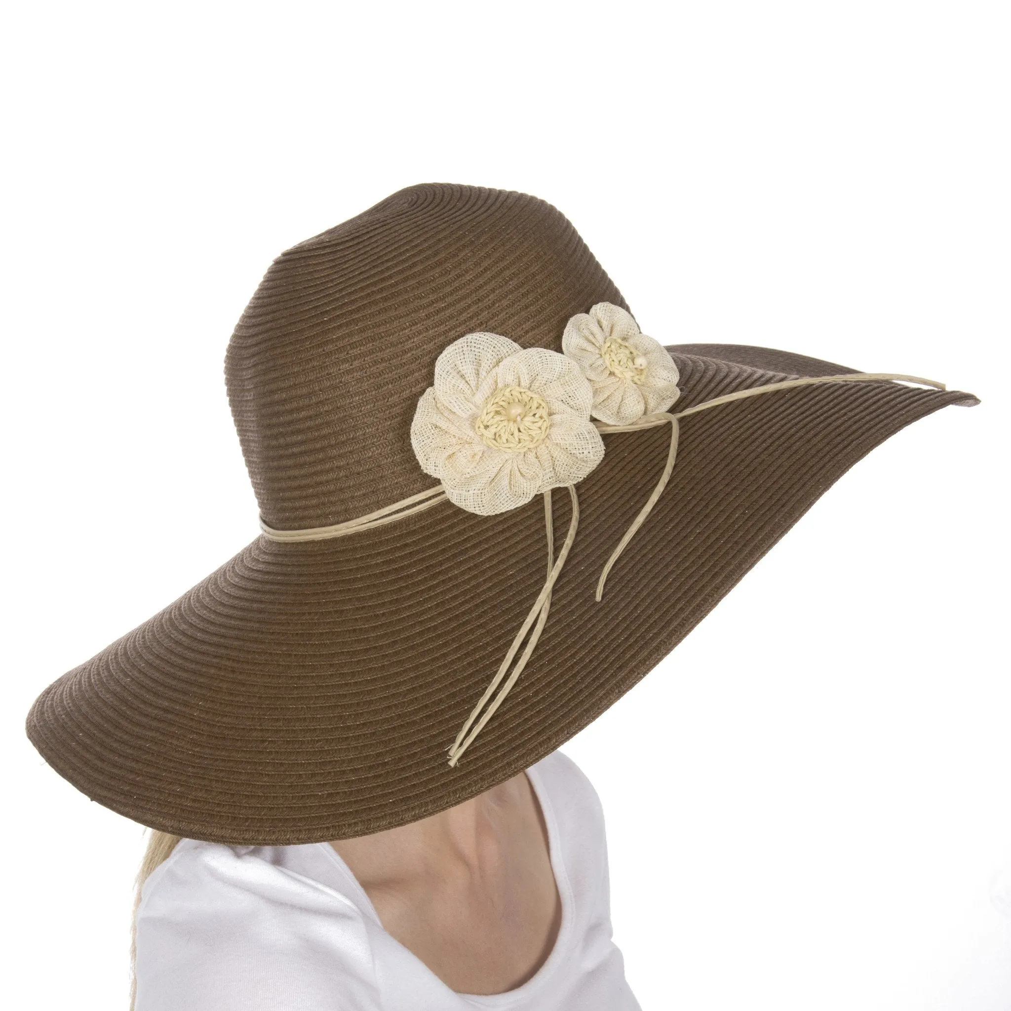 Sakkas Bella UPF 50  100% Paper Straw Flower Accent Wide Brim Floppy Hat