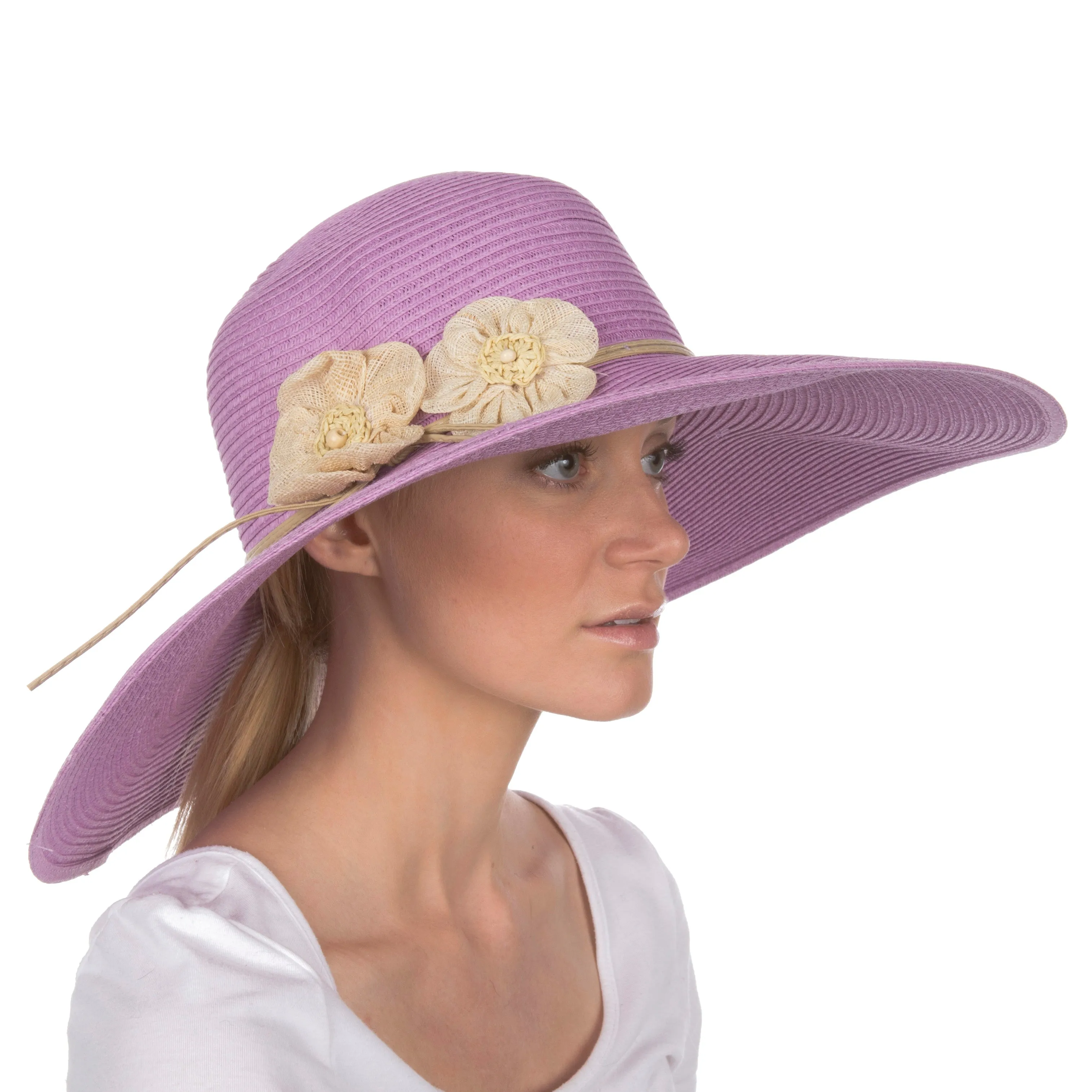 Sakkas Bella UPF 50  100% Paper Straw Flower Accent Wide Brim Floppy Hat