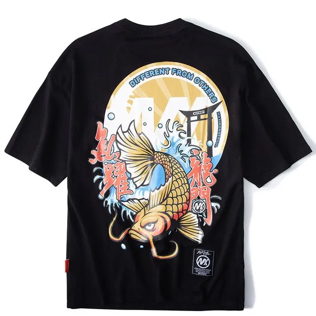 Shrine & Koi Printed Hip Hop Streetwear Loose Tees