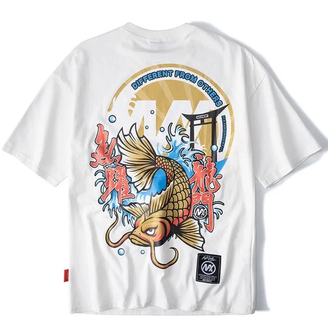 Shrine & Koi Printed Hip Hop Streetwear Loose Tees