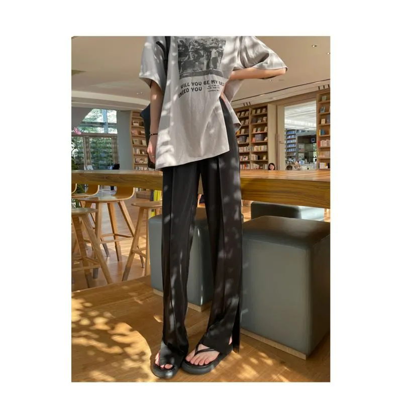 Silky Sun Protection Draping Copper Split Casual Straight Pants Thin Pants