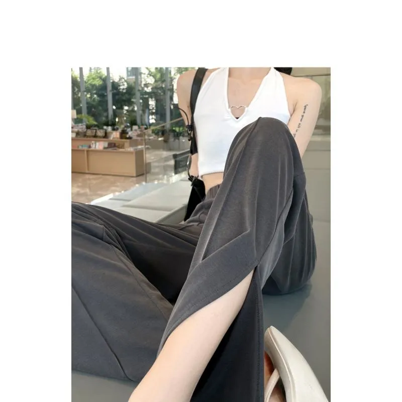 Silky Sun Protection Draping Copper Split Casual Straight Pants Thin Pants