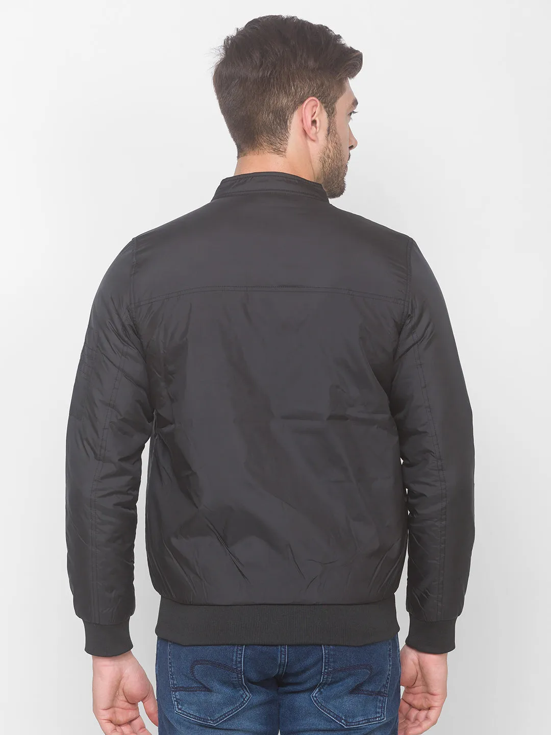 Spykar Black Polyester Men Front Open Jacket