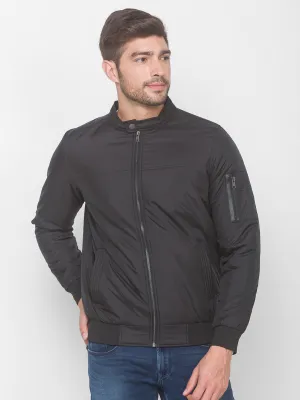 Spykar Black Polyester Men Front Open Jacket