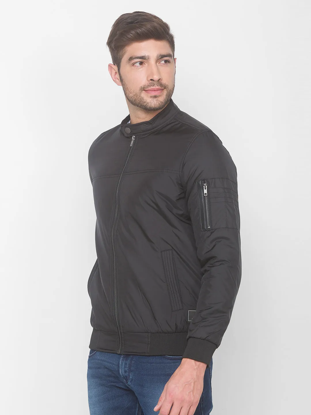 Spykar Black Polyester Men Front Open Jacket