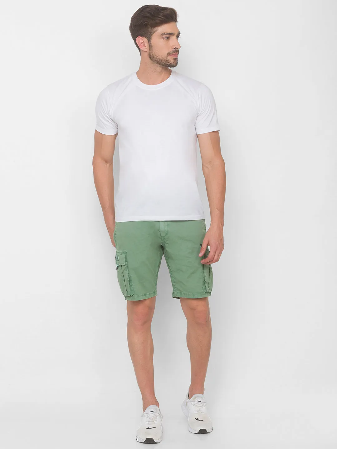 Spykar Men Sage Green Solid Relaxed Mid-Rise Shorts (Relaxed)