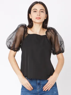 Spykar Regular Fit Black Cotton Women Top