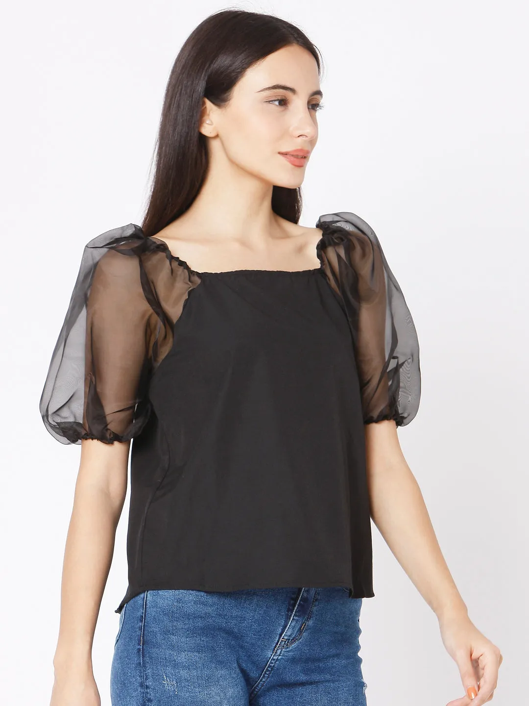 Spykar Regular Fit Black Cotton Women Top