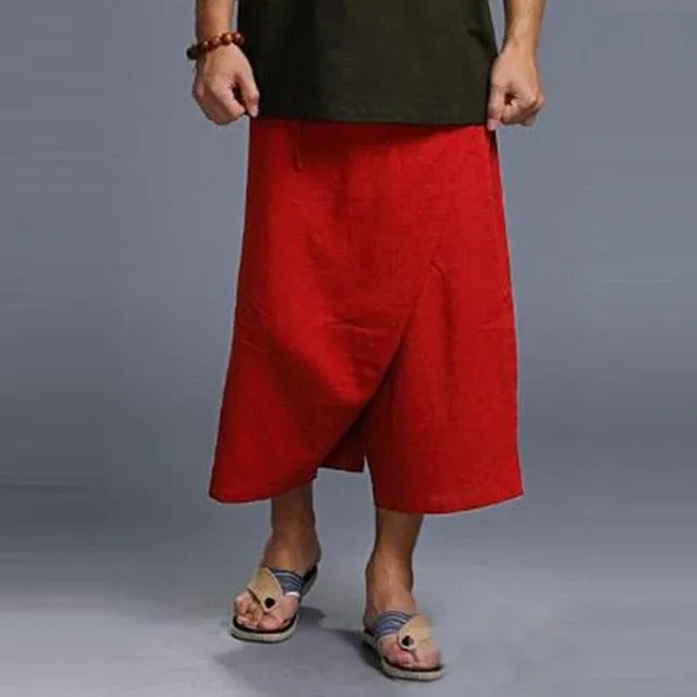 Streetwear Summer Harem Pants Men Baggy Wide Leg Harajuku Crotch Calf Length Drawstring Vacation Beach Cool Trousers Joggers