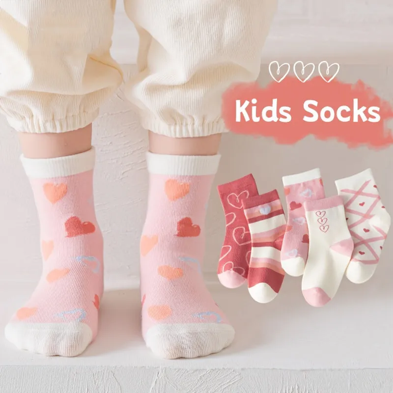 Sweet Hearts  Stripes Crew Socks  5 Pairs for Girls