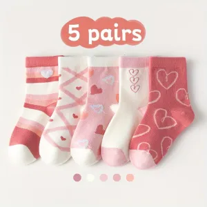 Sweet Hearts  Stripes Crew Socks  5 Pairs for Girls