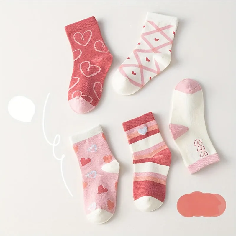 Sweet Hearts  Stripes Crew Socks  5 Pairs for Girls