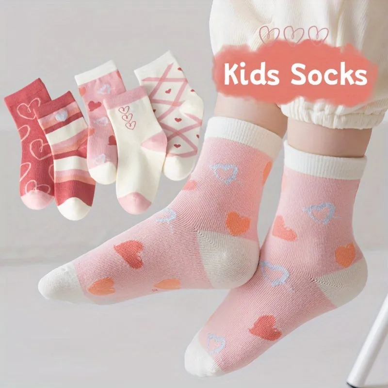 Sweet Hearts  Stripes Crew Socks  5 Pairs for Girls