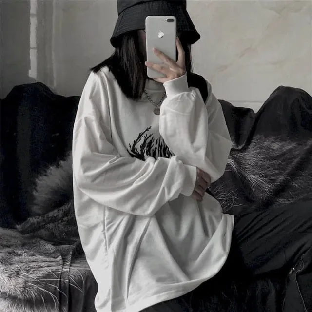 T-shirt Cross of Thorns fake two-piece for men women long-sleeved dark hip-hop loose large size autumn new trend top Simplicity