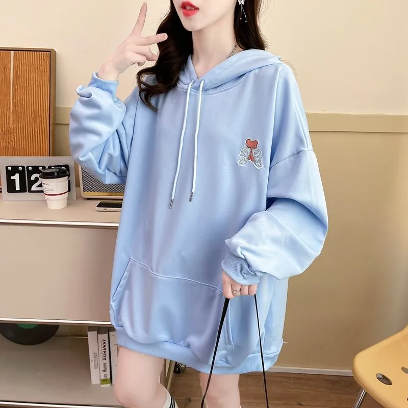 Thin Cartoon Twill Embroidery Plus Midi Hoodie