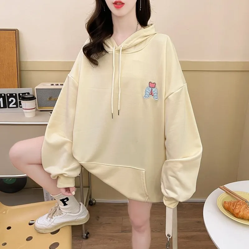 Thin Cartoon Twill Embroidery Plus Midi Hoodie