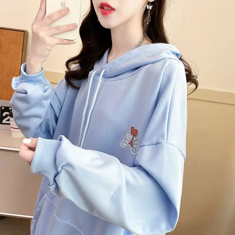 Thin Cartoon Twill Embroidery Plus Midi Hoodie