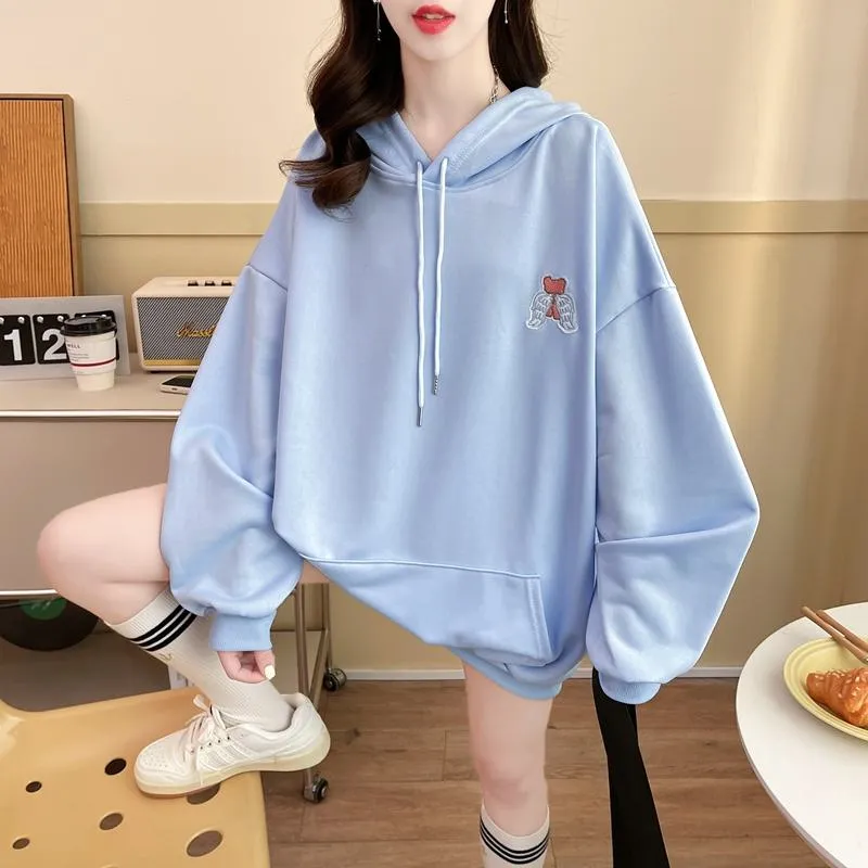 Thin Cartoon Twill Embroidery Plus Midi Hoodie