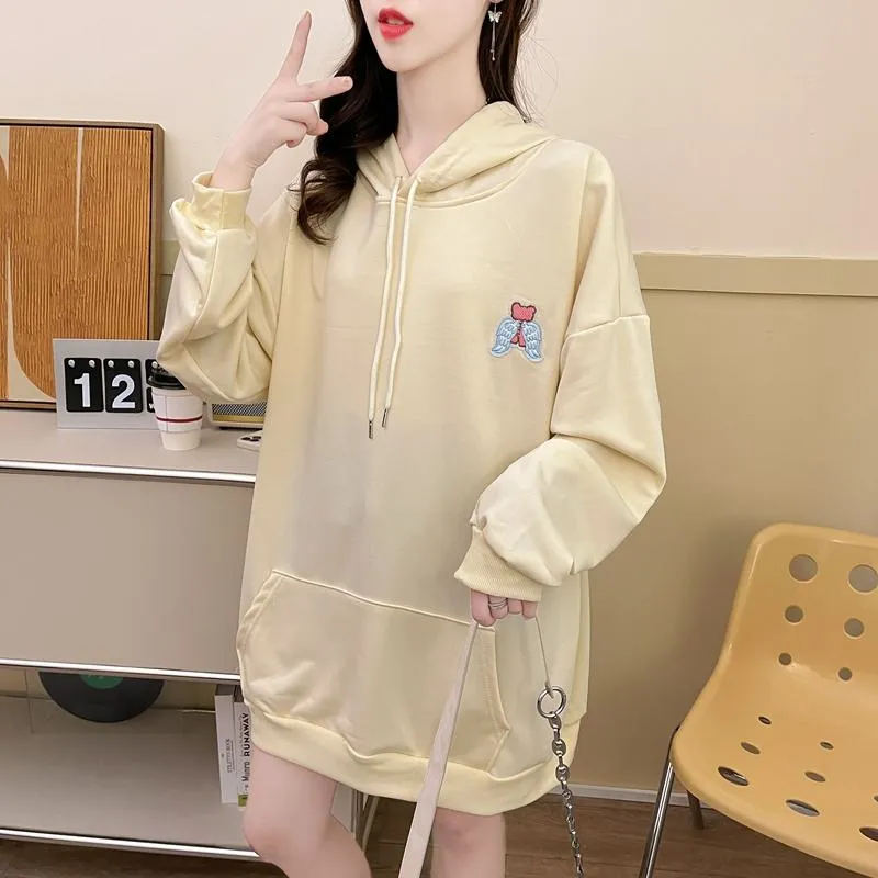 Thin Cartoon Twill Embroidery Plus Midi Hoodie