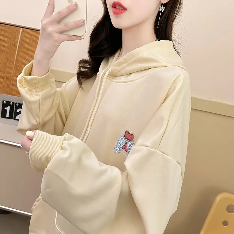 Thin Cartoon Twill Embroidery Plus Midi Hoodie