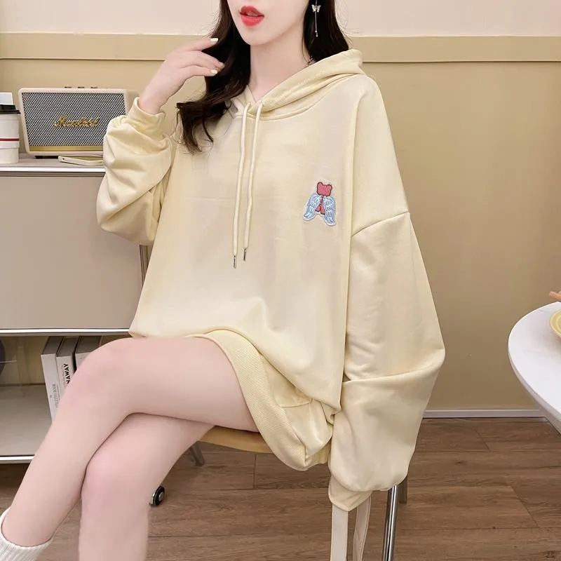 Thin Cartoon Twill Embroidery Plus Midi Hoodie