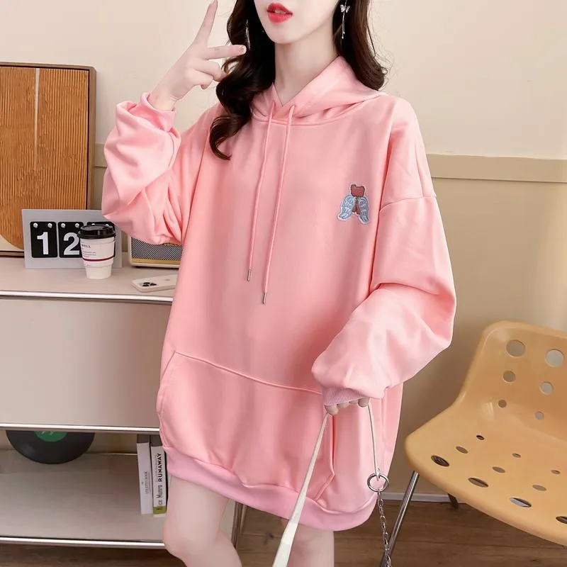 Thin Cartoon Twill Embroidery Plus Midi Hoodie