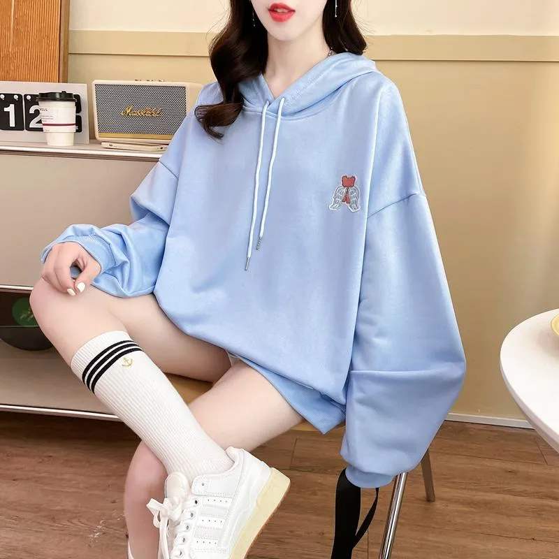 Thin Cartoon Twill Embroidery Plus Midi Hoodie