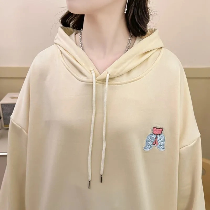 Thin Cartoon Twill Embroidery Plus Midi Hoodie